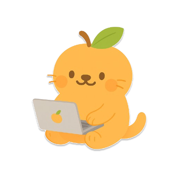 Apricot mascot with laptop